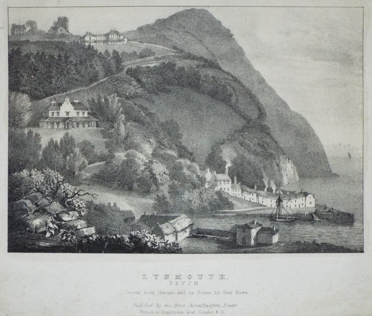 Lithograph - Lynmouth, Devon. - Rowe